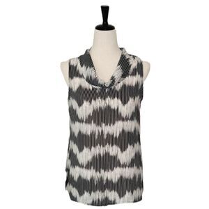 Caviar Black & White Patterned Cowl Neck Chiffon Sleeveless Blouse Size S